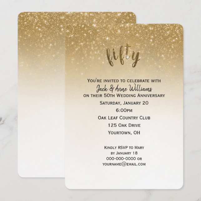 glitter confetti 50th wedding anniversary invitation (Front/Back)