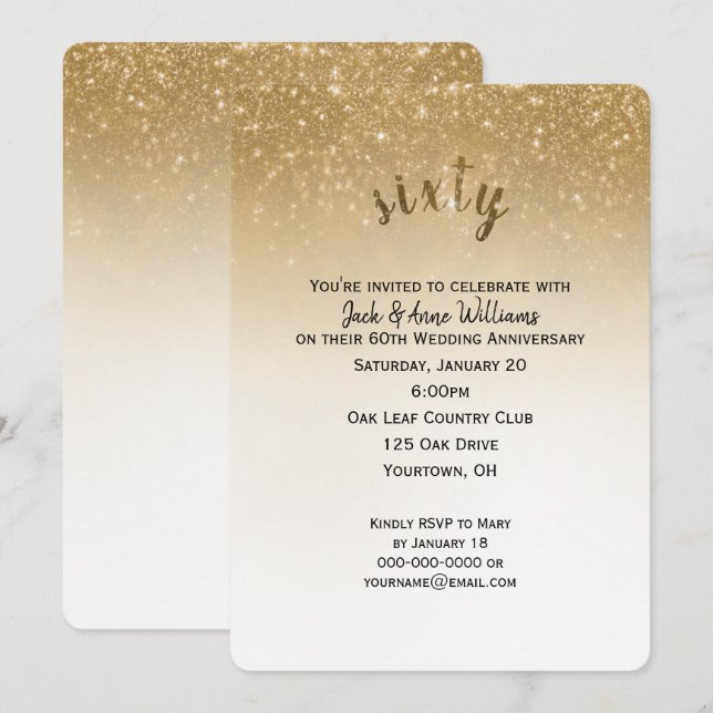 glitter confetti 60th wedding anniversary invitation (Front/Back)
