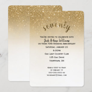 glitter confetti 70th wedding anniversary invitation