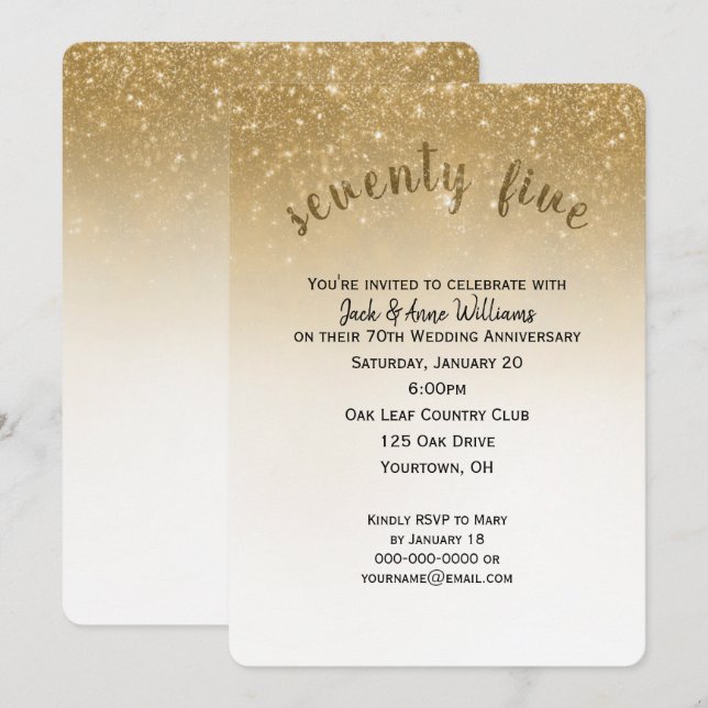 glitter confetti 75th wedding anniversary invitation (Front/Back)