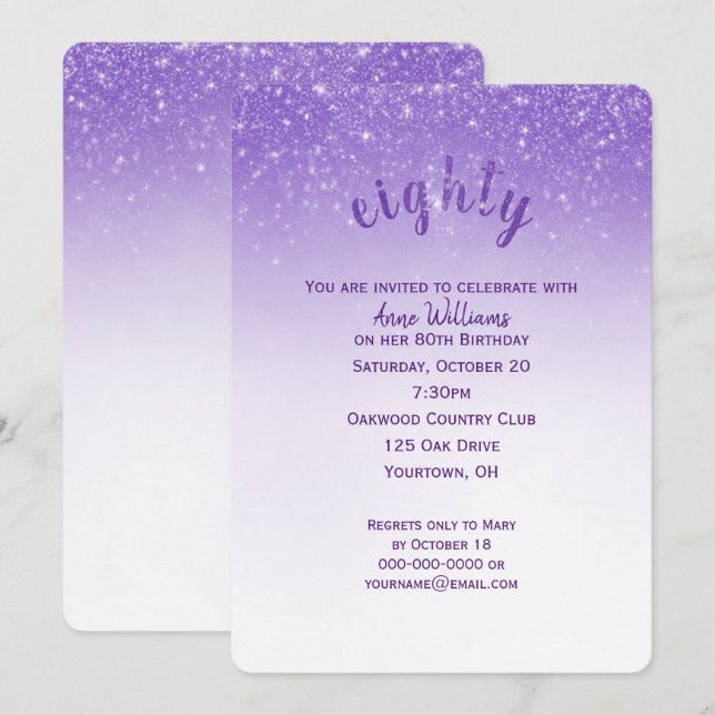 Glitter Confetti 80th Birthday Party Invitation (Front/Back)