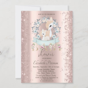 Glitter Confetti Baby Deers Flowers Baby Shower Invitation