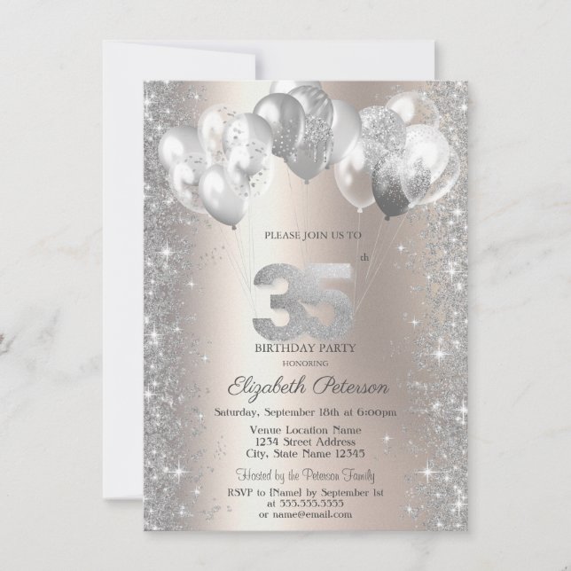 Glitter Confetti Balloons Champagne 35th Birthday  Invitation (Front)