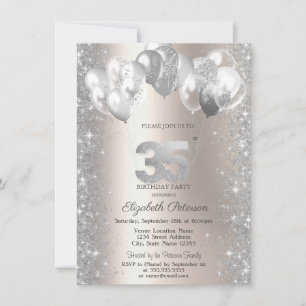 Glitter Confetti Balloons Champagne 35th Birthday Invitation