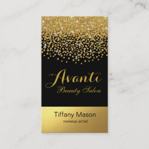 Glitter Confetti Beauty Salon   black gold foil Business Card