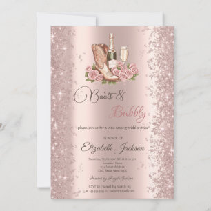 Glitter Confetti Boots Wine Flowers Bridal Shower Invitation