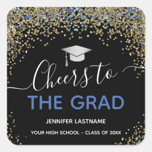 Glitter Confetti Cheers to the Grad Party Square Sticker