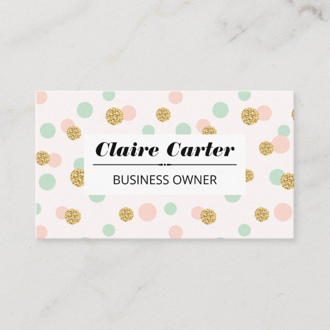 Glitter Confetti | Chic Polka Dot Pattern Business Card (Front)