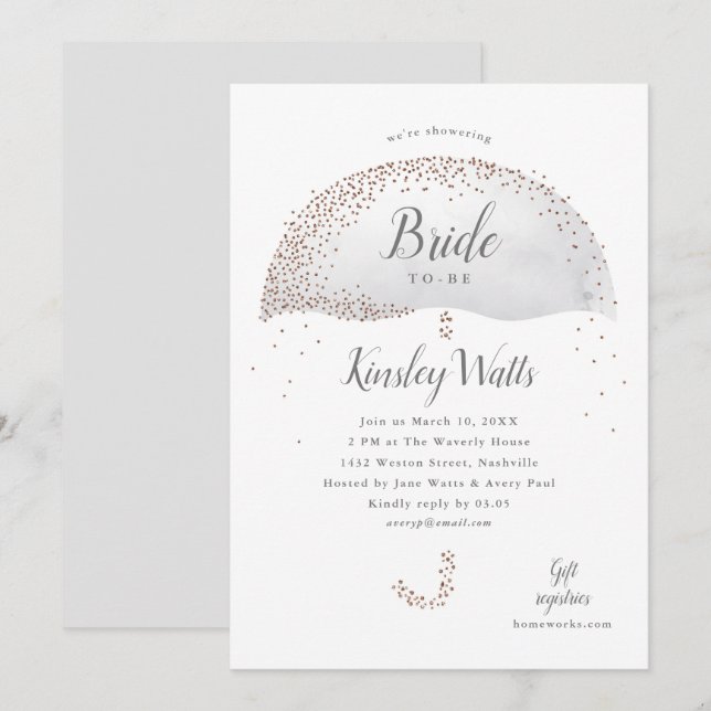 Glitter confetti grey umbrella bridal shower invitation (Front/Back)