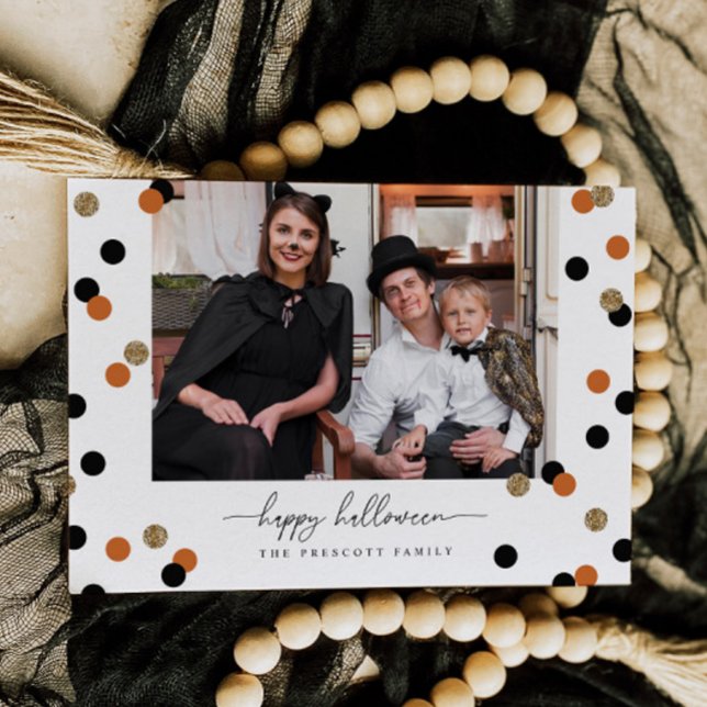 Glitter Confetti Halloween Family Photo Card (Creator Uploaded)