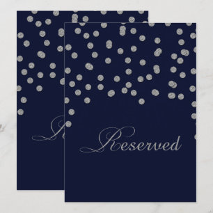 Glitter confetti navy silver reserved table sign invitation
