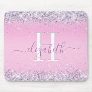 Glitter Confetti Pink Monogram Mouse Mat