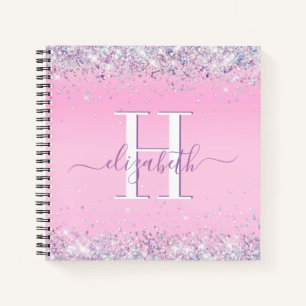 Glitter Confetti Pink Monogram Notebook