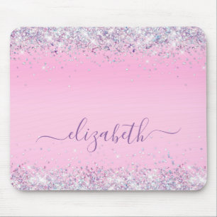 Glitter Confetti Pink Personalised Mouse Pad