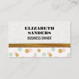 Glitter Confetti   Polka Dot   Gold Border Business Card