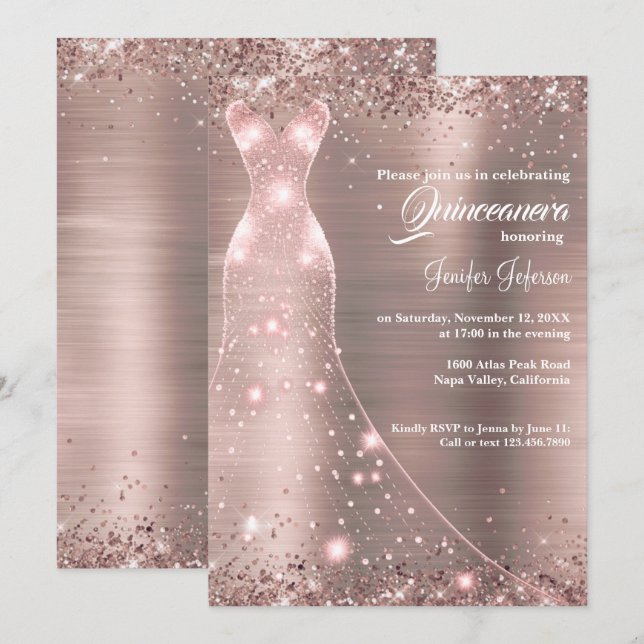 Glitter confetti Quinceanera Invitation (Front/Back)