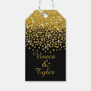 Glitter Confetti Shower   gold black Gift Tags