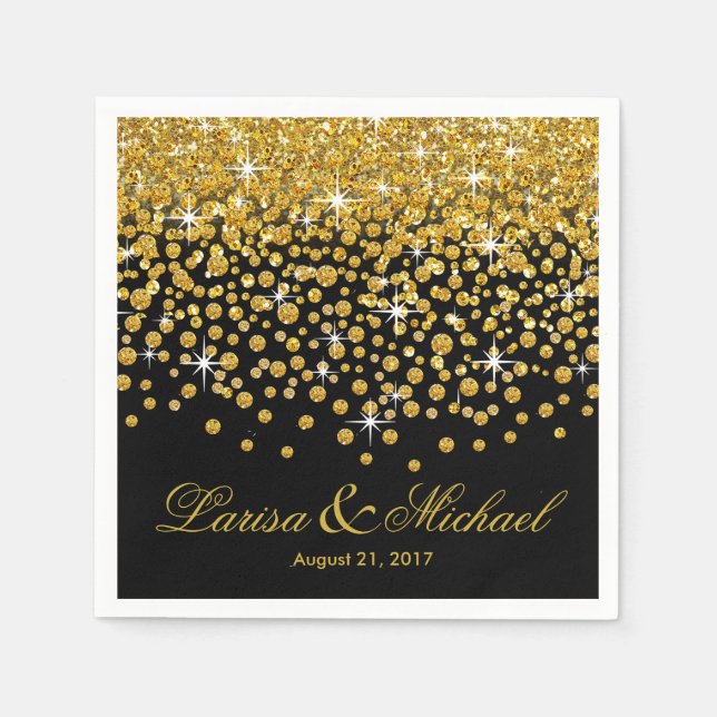 Glitter Confetti Shower | gold black Napkin (Front)