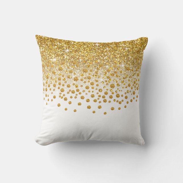 Glitter Confetti Shower | gold white Cushion (Front)