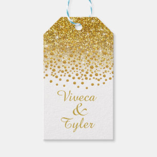 Glitter Confetti Shower   gold white Gift Tags