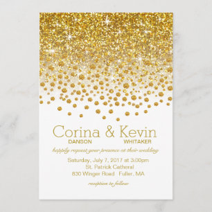 Glitter Confetti Shower Wedding gold white Invitation