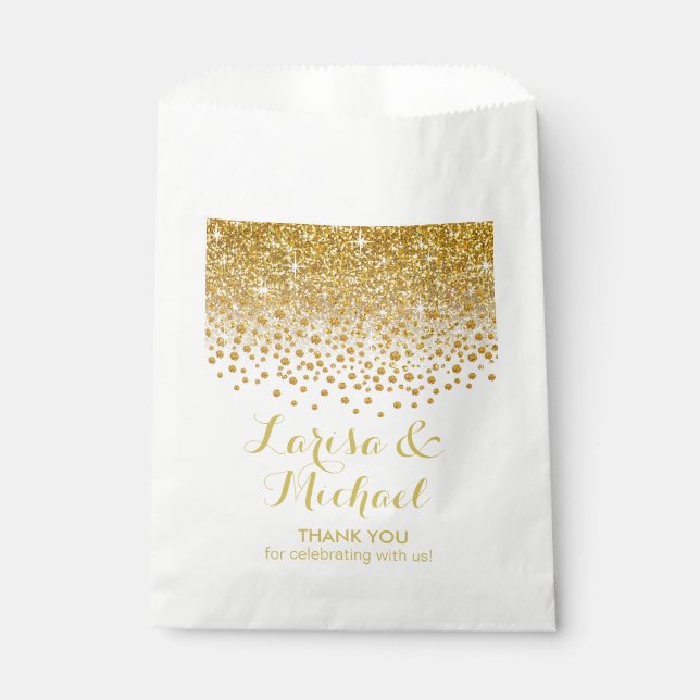 Glitter Confetti Shower Wedding Party gold white Favour Bags (Front)