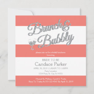 Glitter, Coral Bridal Shower Invitations