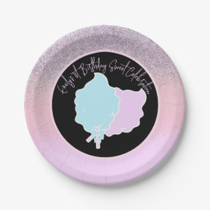  Glitter Cotton Candy Birthday Party Pink Blue Paper Plate