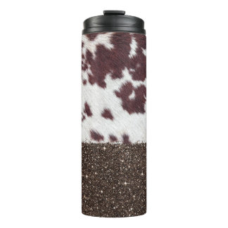 Glitter Cow Print Pattern Thermal Tumbler
