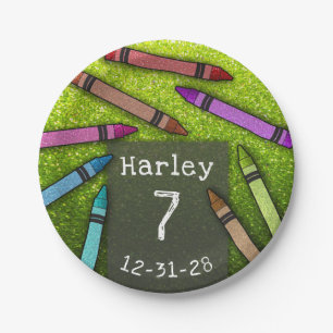 Glitter Crayons Colourful Birthday Party for Kids Paper Plate