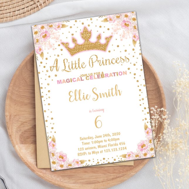 Glitter Crown Party Invite for Girls (Glitter Crown Princess Birthday Invitations)