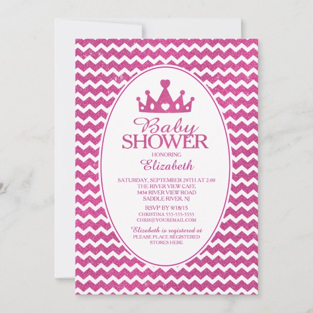 Glitter Crown Princess Baby Shower Invitatation Invitation (Front)