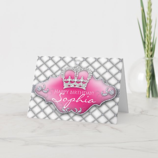 Glitter Crown Tufted Diamond Birthday Card (Front)