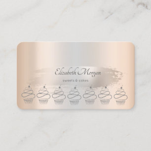 Glitter Cupcakes Silver Brush Stroke Business Card