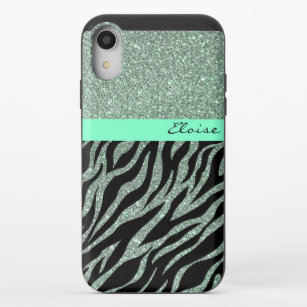Glitter Custom Name Zebra Pattern Sparkle Silver iPhone XR Slider Case