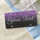 Glitter Custom Text License Plate Purple Black