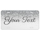 Glitter Custom Text License Plate Silver White