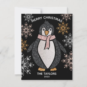 Glitter Cute Penguin Christmas Family Card