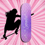 Glitter Cute purple pink chic  Skateboard<br><div class="desc">Skateboard Glitter Girly mermaid purple pink chic Skateboard pink personalised - customise your own. CLICK PERSONALIZE TEMPLATE OPTION AND ENTER NAME Our skateboards are as sweet as they look, and a delightful gift for a birthday or skate park. ⭐This Product is 100% Customisable. *****Click on CUSTOMIZE BUTTON to add, delete,...</div>