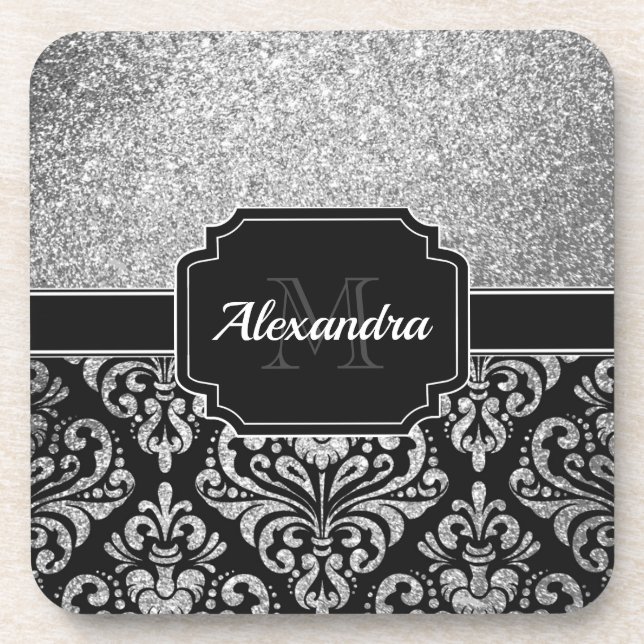 Glitter Damask Coaster (Front)