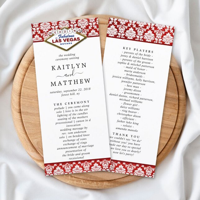 Glitter Damask Las Vegas Wedding Program Rack Card (Creator Uploaded)