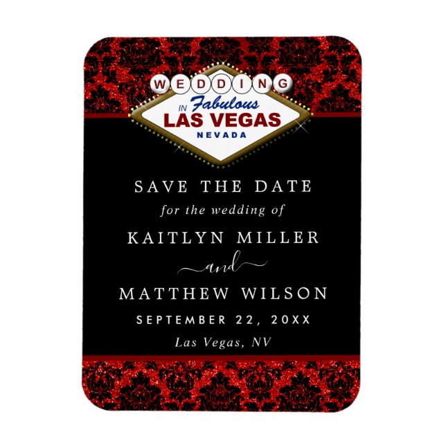 Glitter Damask Las Vegas Wedding Save The Date Magnet (Vertical)