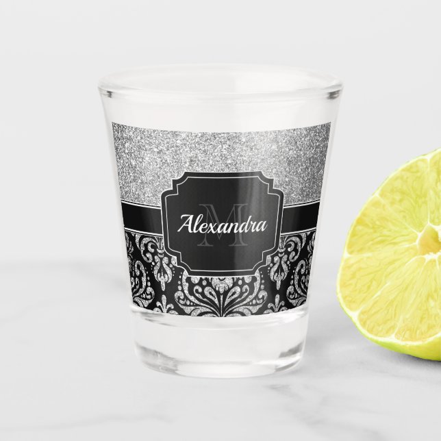 Glitter Damask Shot Glass (Front)