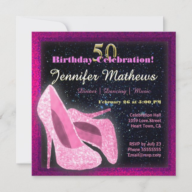 Glitter Dancing Shoes Birthday Celebration Invitation (Front)