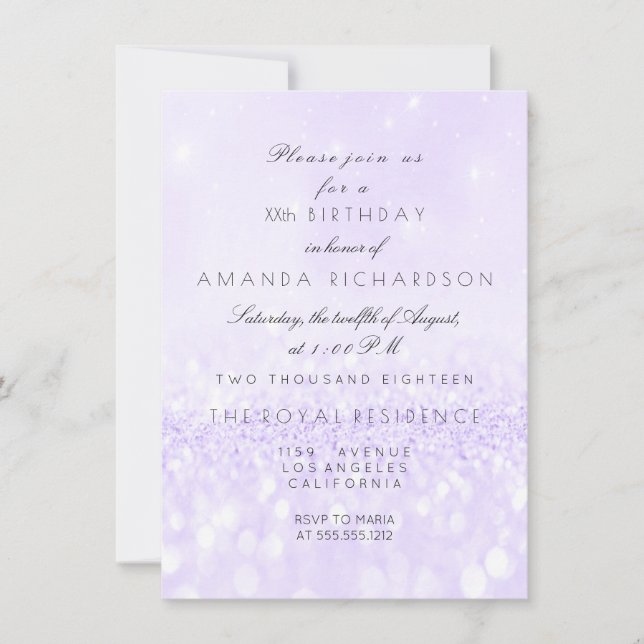 Glitter Delicate Pastel Lavender Purple Amethyst Invitation (Front)
