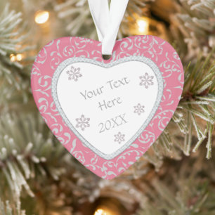 Glitter Diamond Frame Pink Damask Valentine Ornament
