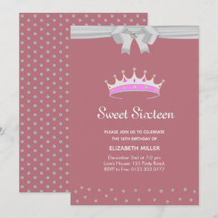 Glitter Diamond Sweet Sixteen on Rose Gold Invitation