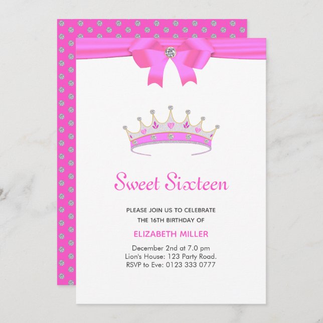 Glitter Diamond Tiara Sweet Sixteen Invitation (Front/Back)