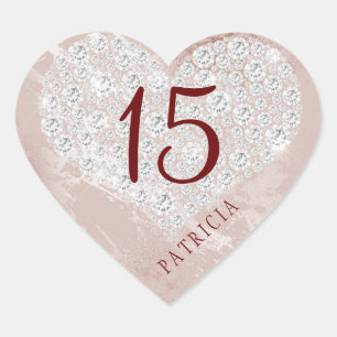 Glitter diamonds heart blush marble quinceanera heart sticker