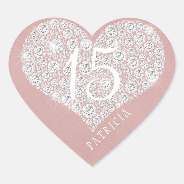 Glitter diamonds heart blush pink quinceanera sticker (Front)